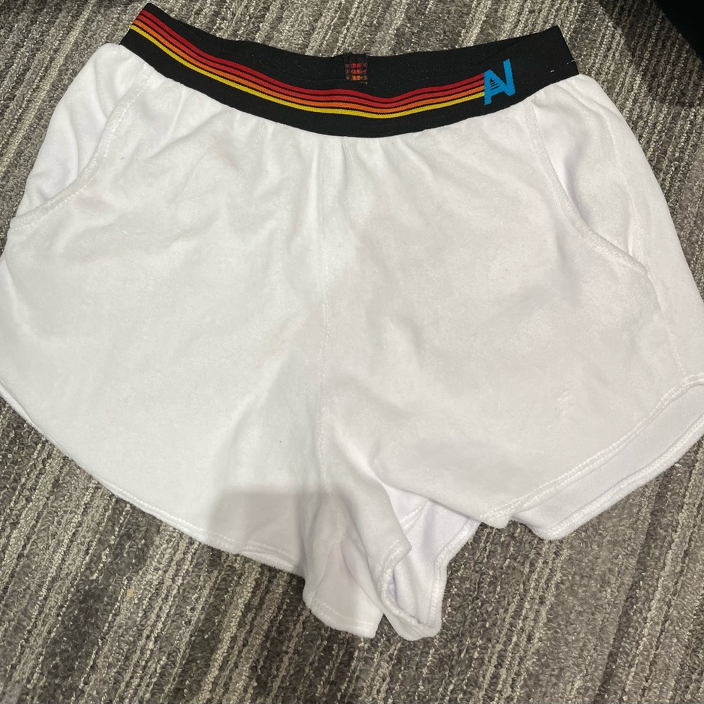 NWT Aviator Nation Medium White Lounge Shorts w/Pockets, Striped Waistband